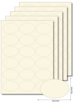 Etiketten creme oval 63,5x42,3mm selbstklebend, 5 Blatt A4